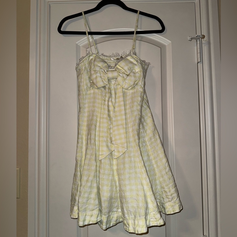 LoveShackFancy Yellow Checkered Dress Clarine Linen Gingham Bow‎ Dress size 6 - Picture 4 of 11
